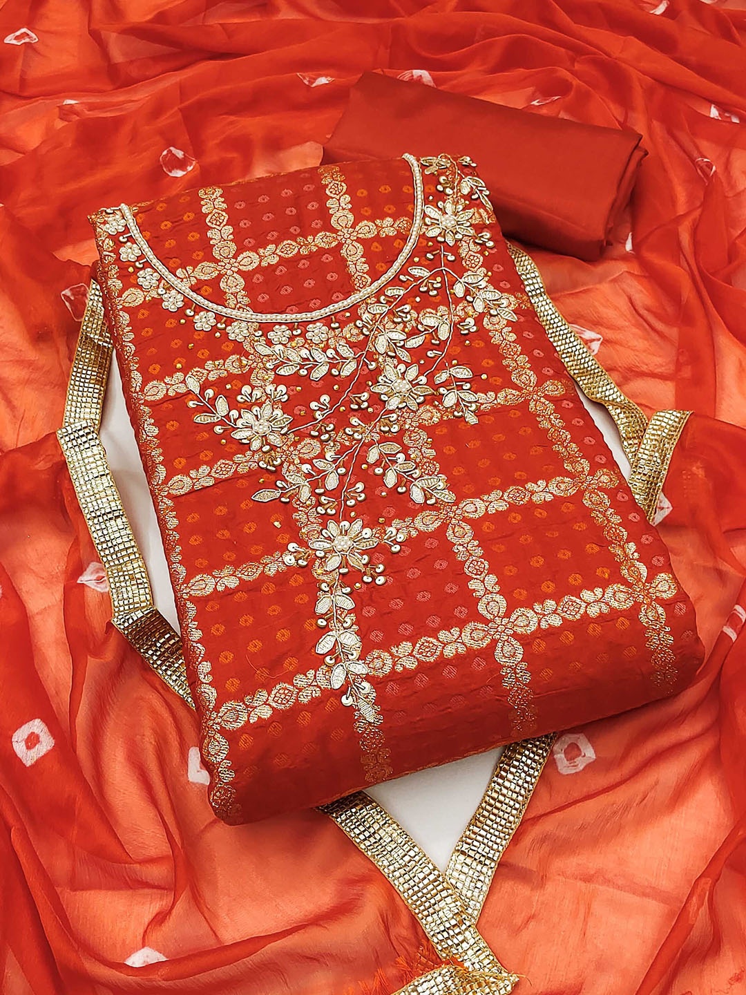 

SHADOW & SAINING Semi-Stitched Dress Material, Orange