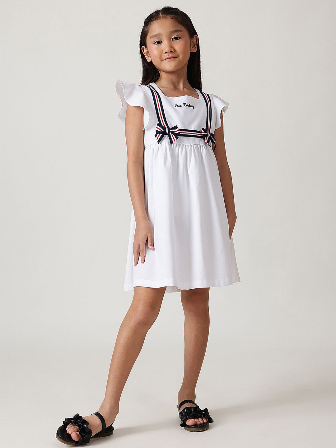 

One Friday Flutter Sleeve A-Line Dress, White