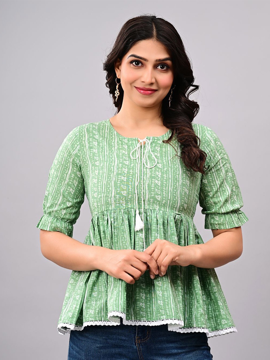 

CORDSET Print Cotton Empire Top, Green