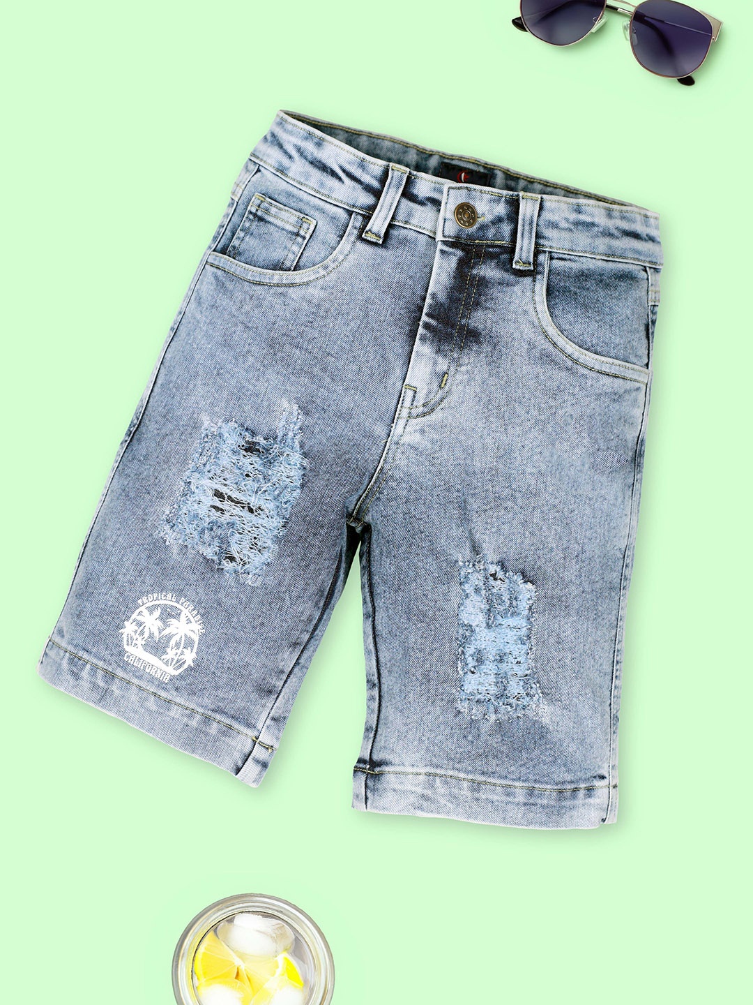 

KiddoPanti Boys Printed Denim Denim Shorts, Blue