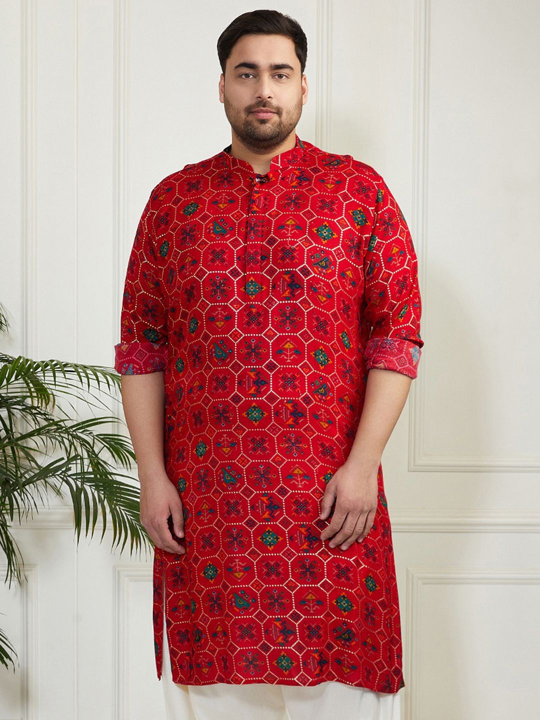 

VASTRAMAY Men Geometric Printed Kurta, Red