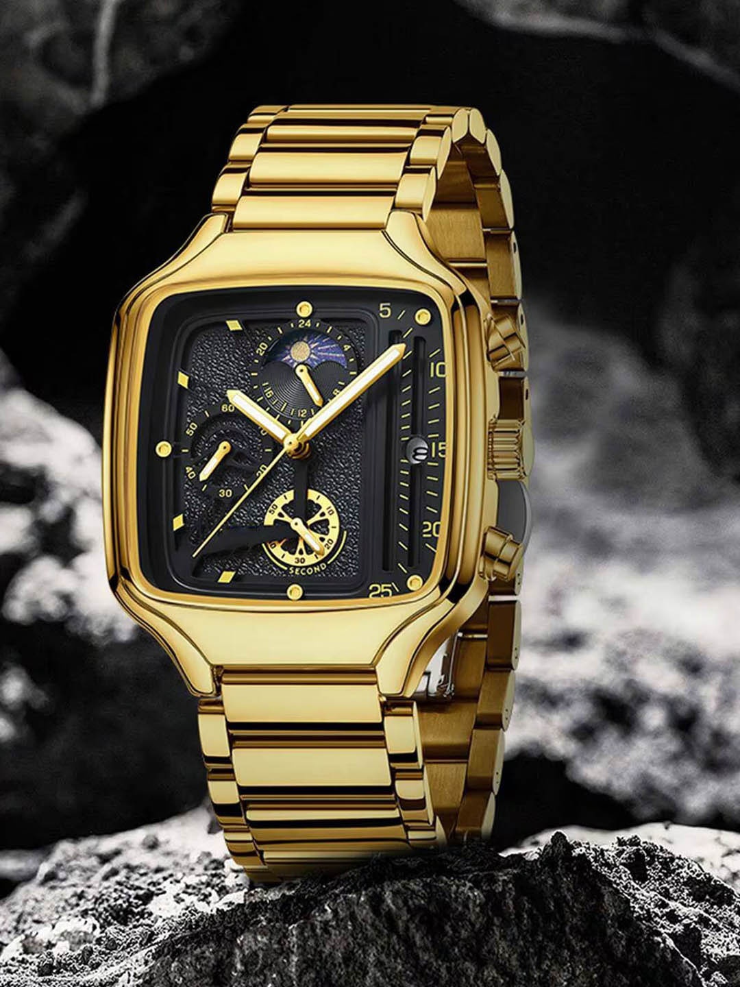 

ALIX Men Embellished Dial & Stainless Steel Straps Analogue Chronograph Watch AL2573_GB, Black