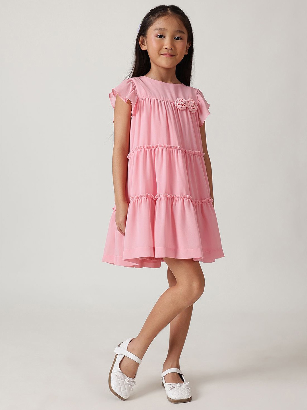 

One Friday Flutter Sleeve A-Line Dress, Pink