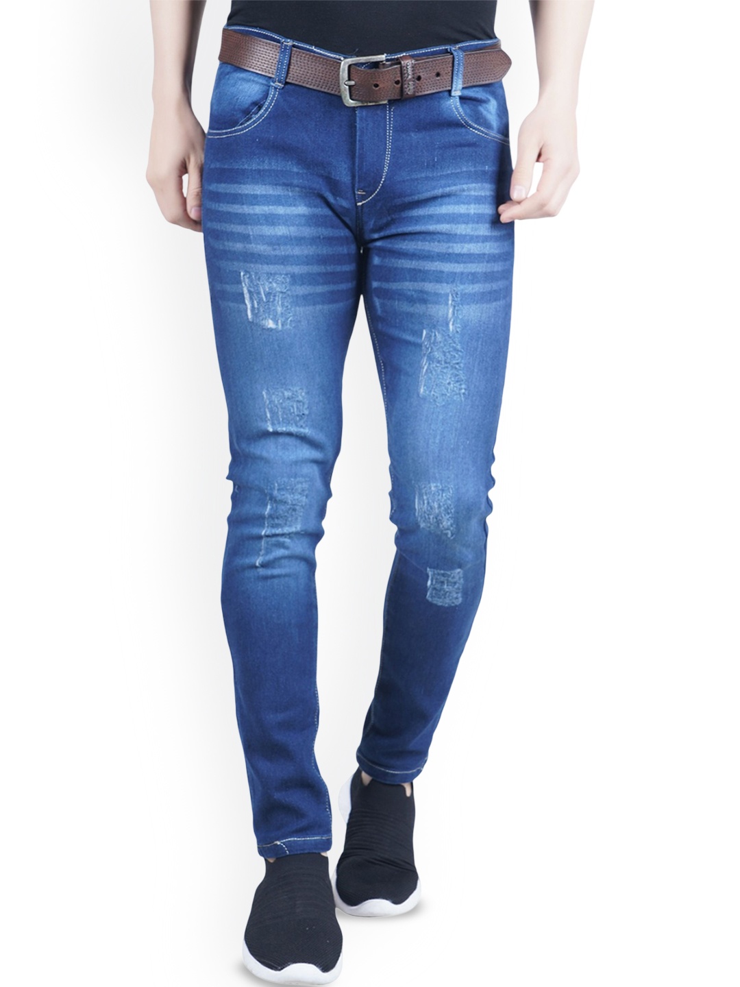 

COMFITS Men Classic Mildly Distressed Light Fade Stretchable Jeans, Blue