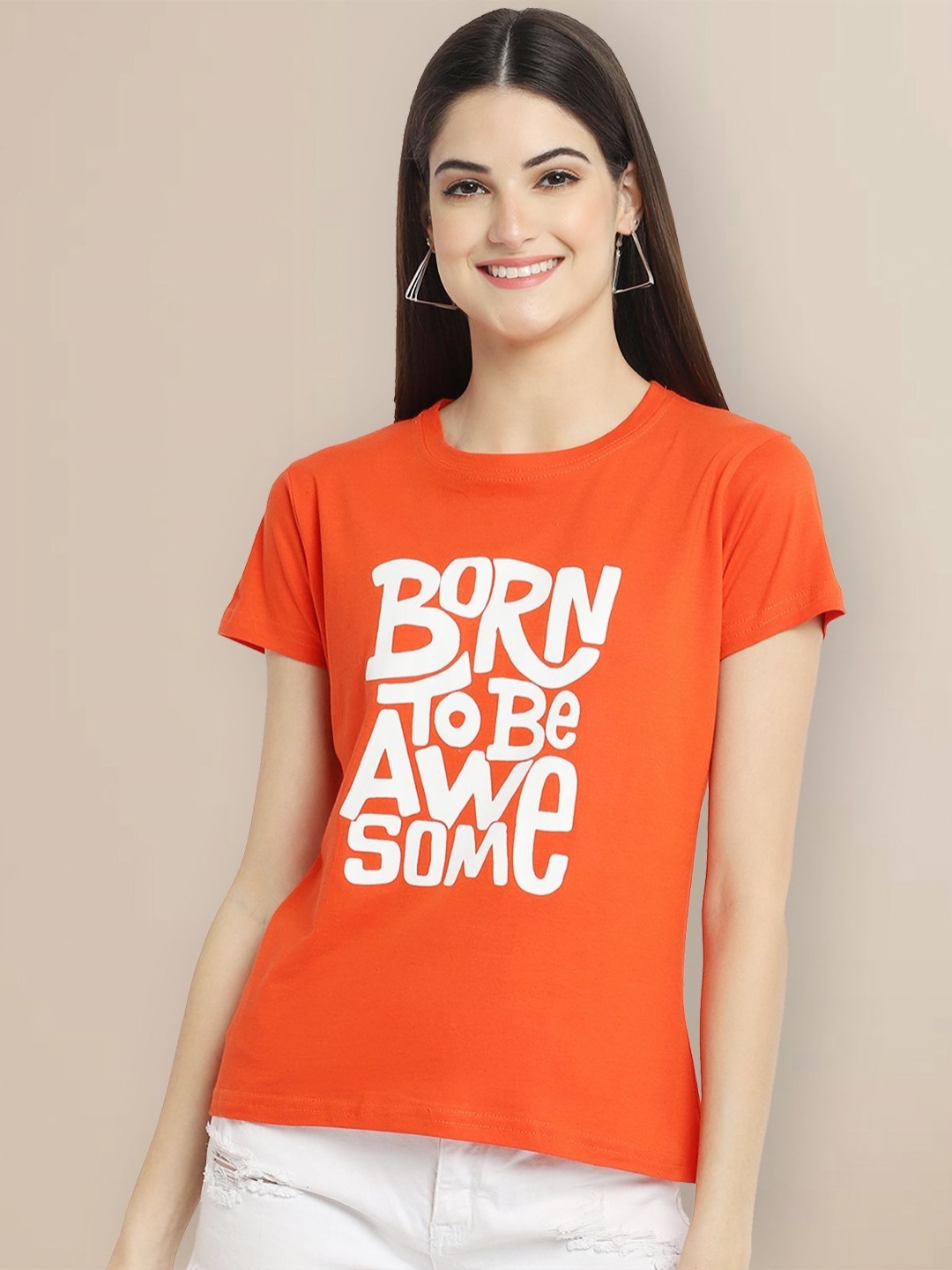 

GLOBAL NOMAD Women Typography Printed T-shirt, Orange