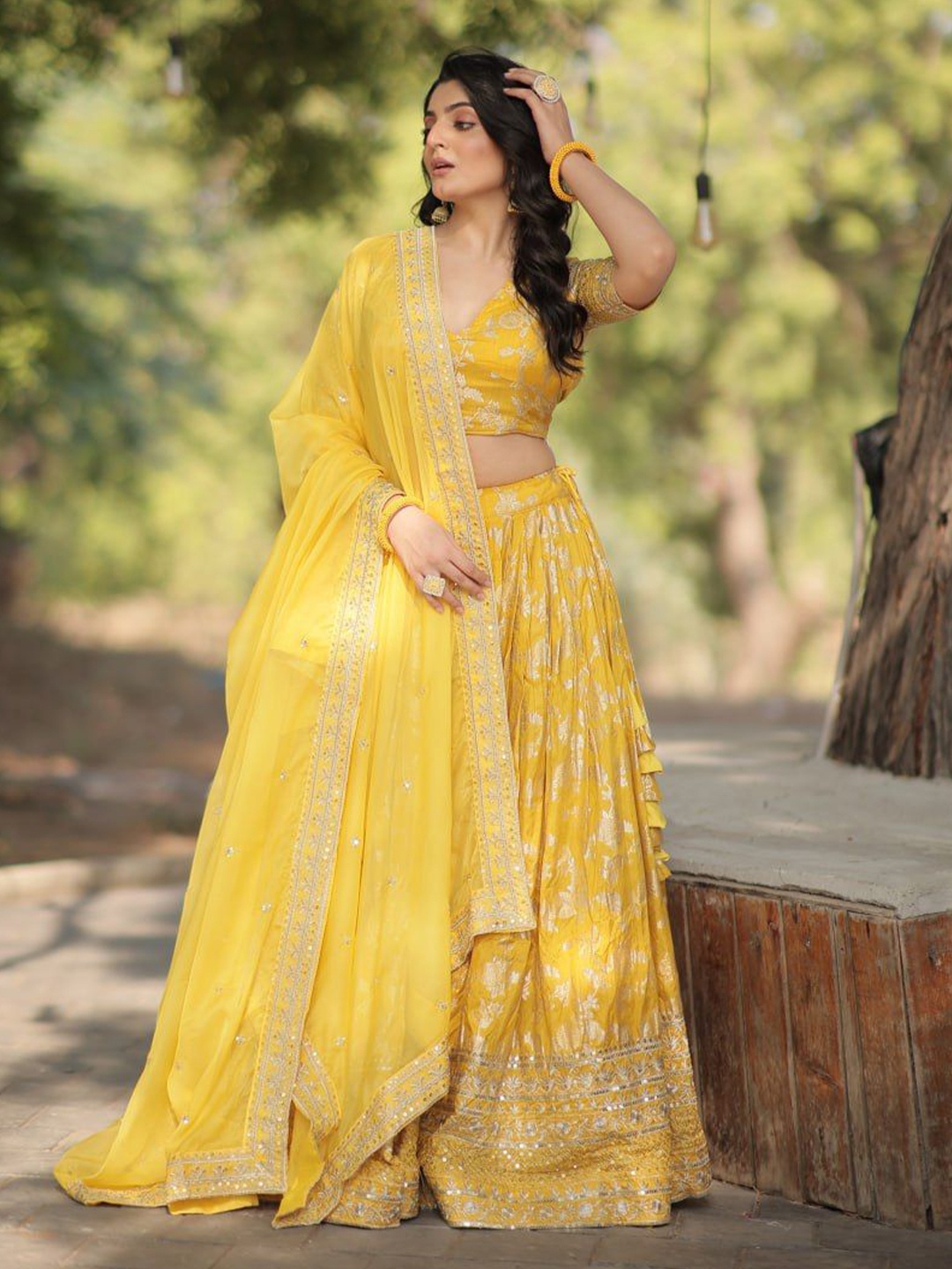 

ZIBLON Ready to Wear Lehenga & Unstitched Blouse With Dupatta, Yellow