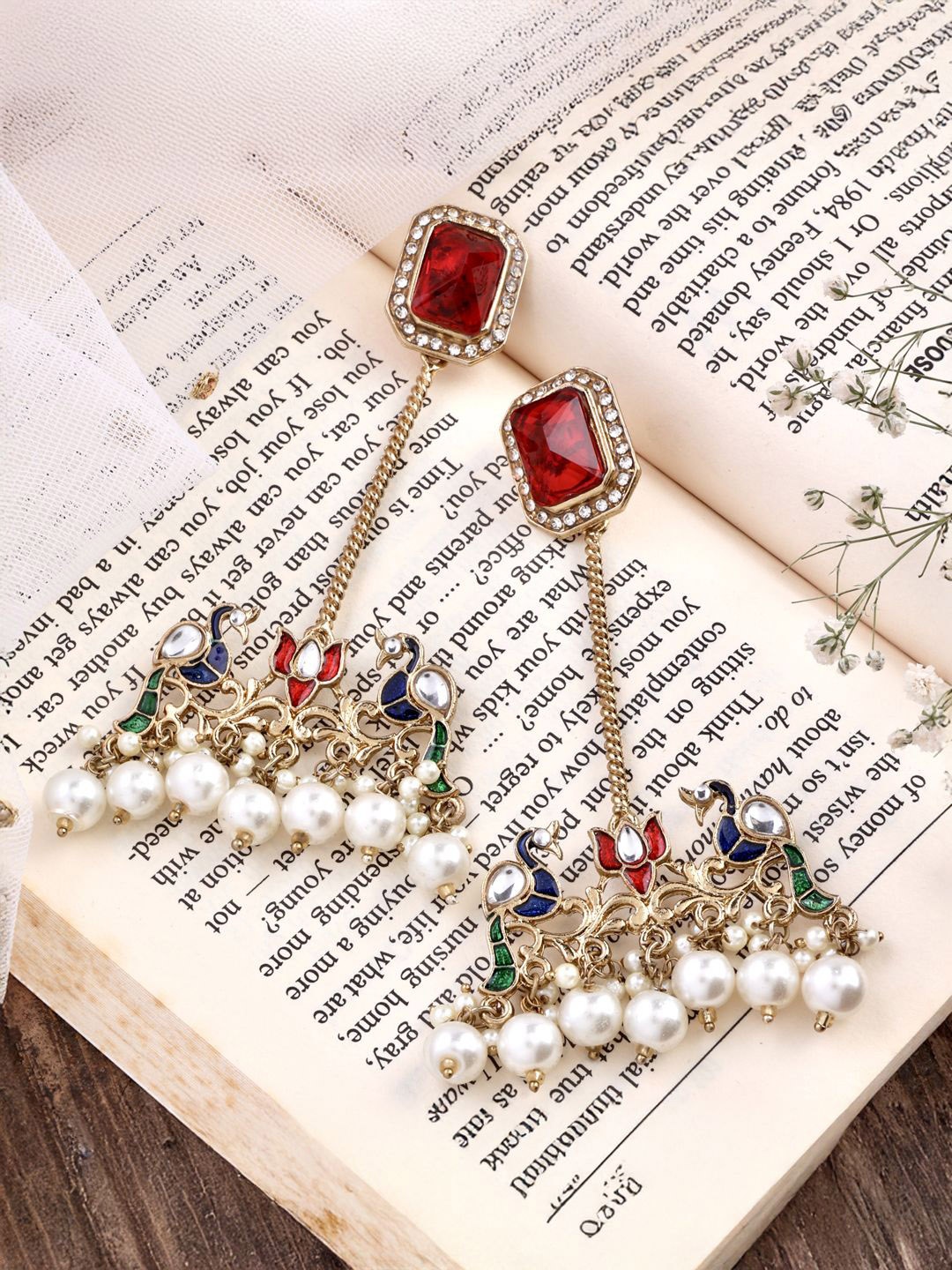 

SHONA'S STYLE Peacock Shaped Drop Earrings, Red