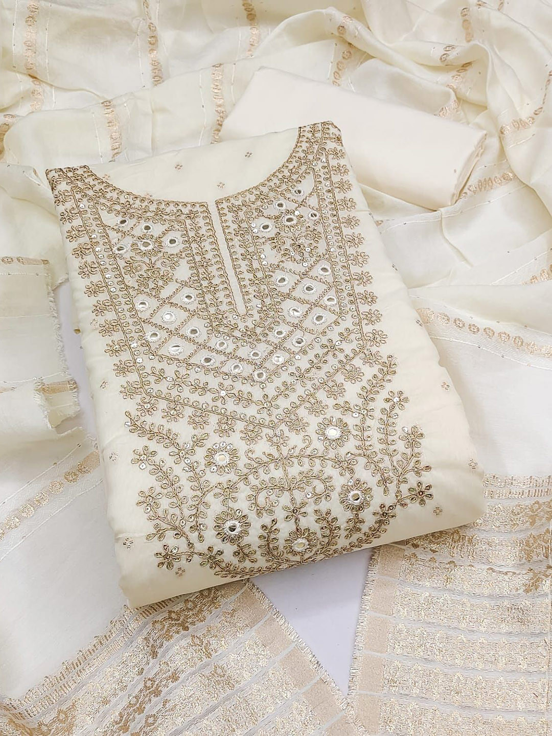 

BlissFlair Unstitched Dress Material, White