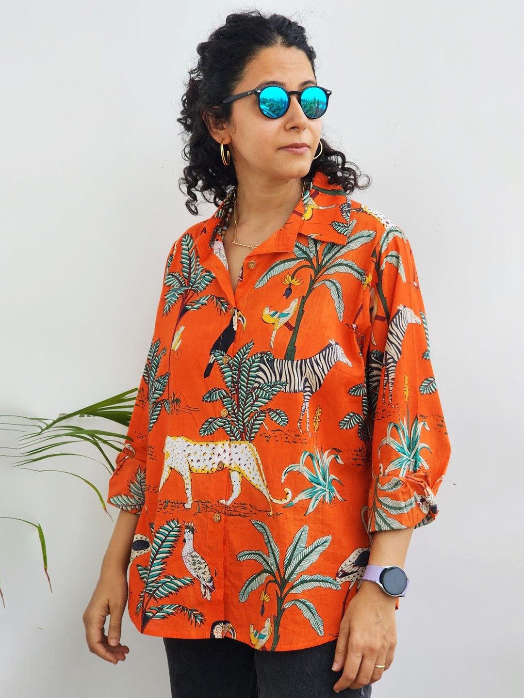 

Gulaal Women Comfort Animal Opaque Printed Casual Shirt, Orange