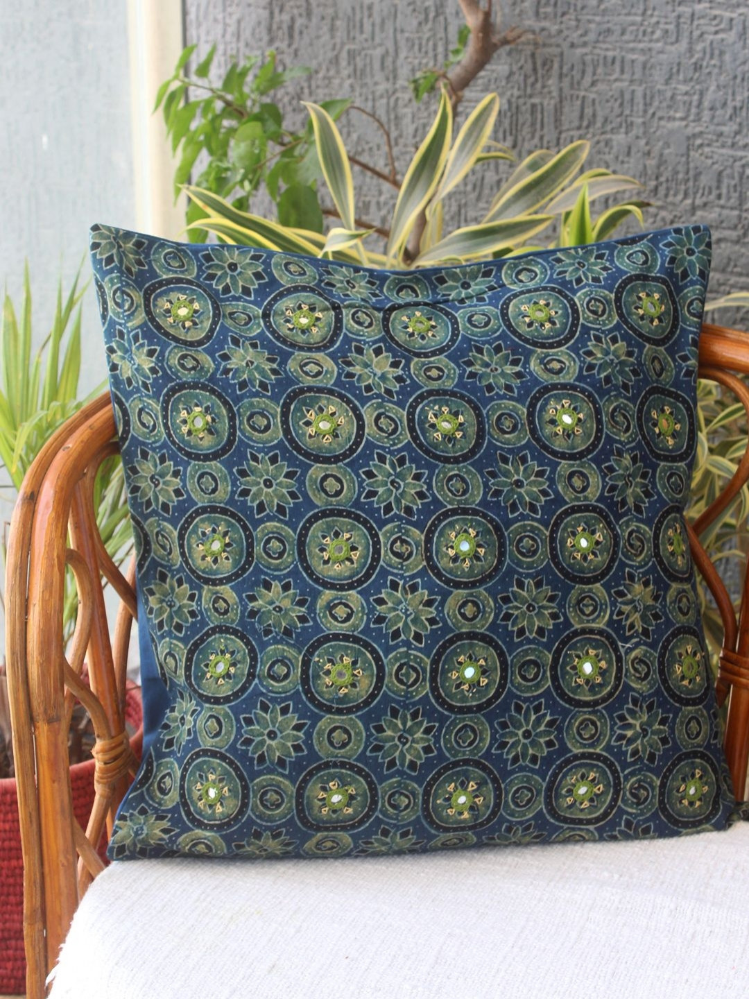 

Weaves of Tradition Blue & Green Ethnic Motifs Square Cushion Covers
