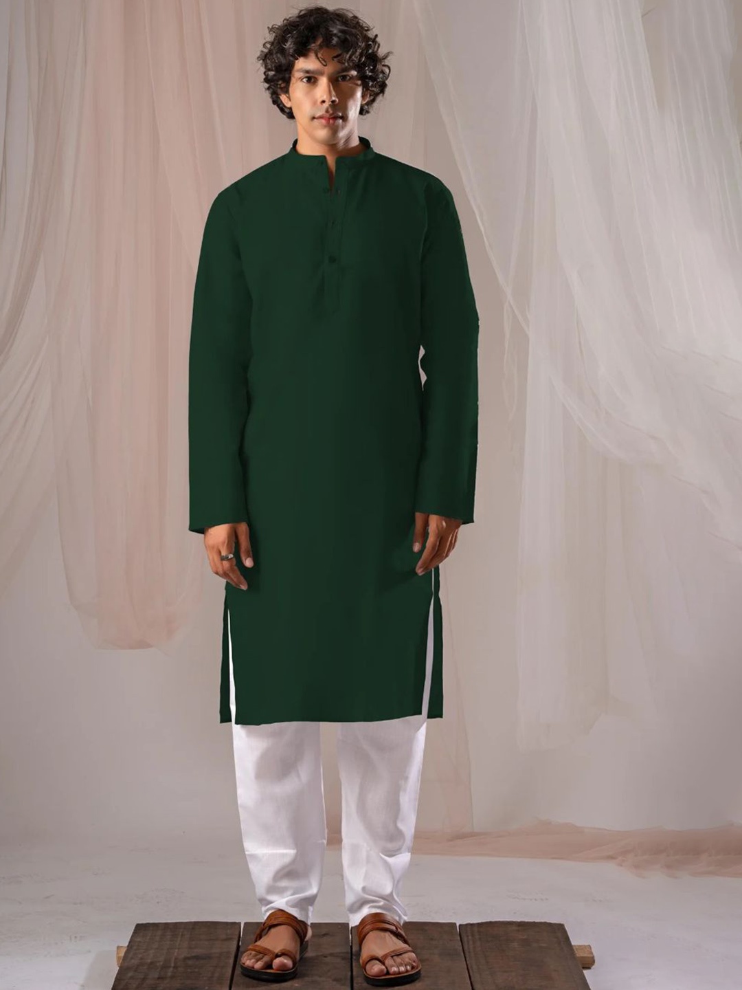 

5 Stitch Men Regular Kurta with Pyjamas, Green