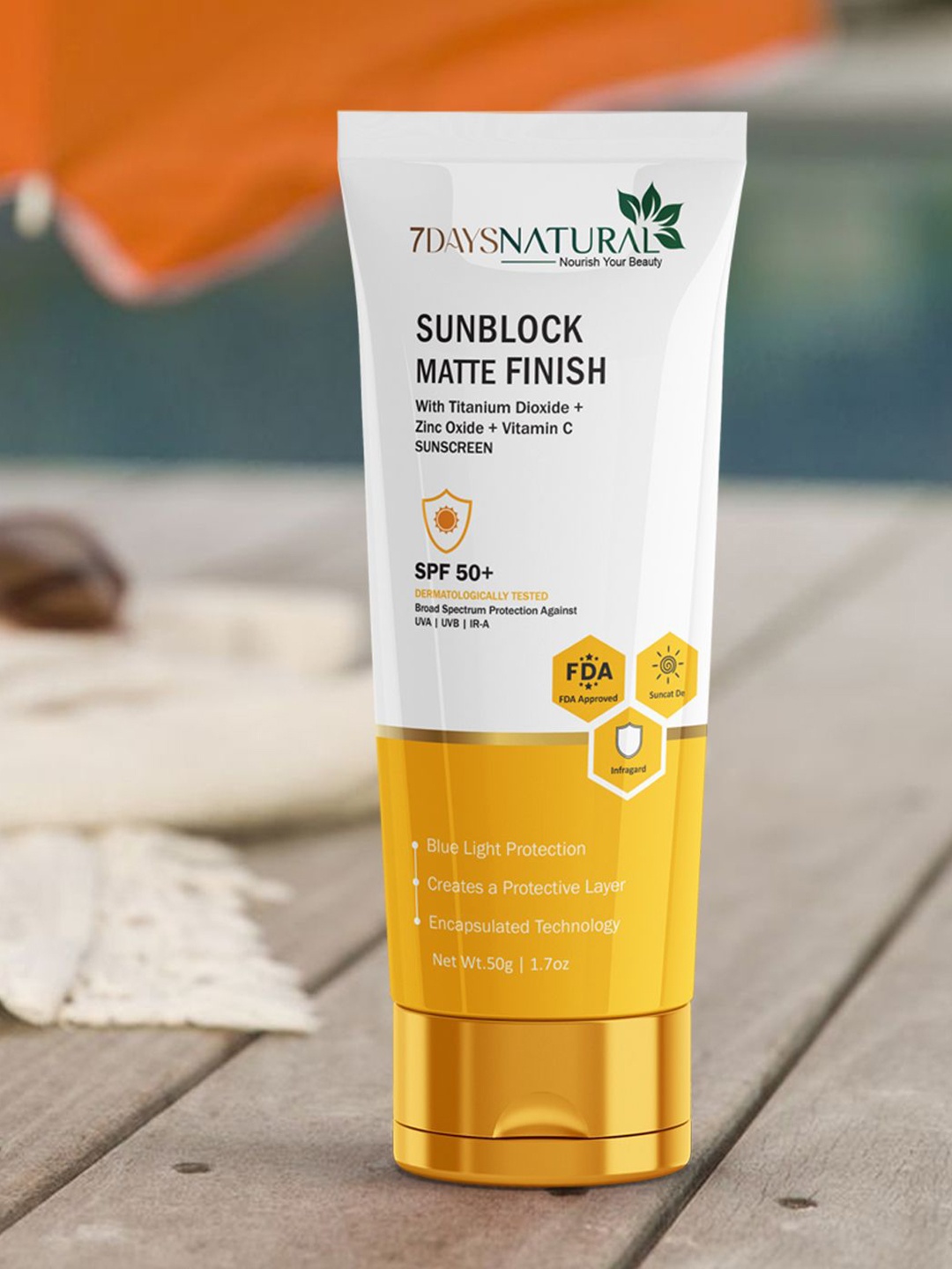 

7DAYS Natural Sunblock Matte Finish Sunscreen With Vitamin C- 50 g, White