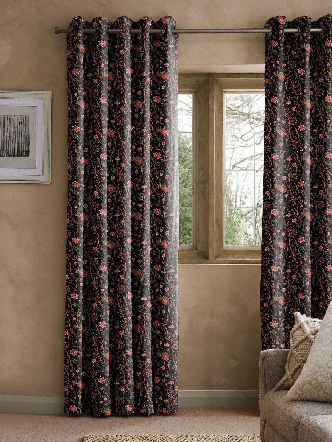 

CASABLEU Black Set of 2 Geometric Door Curtain