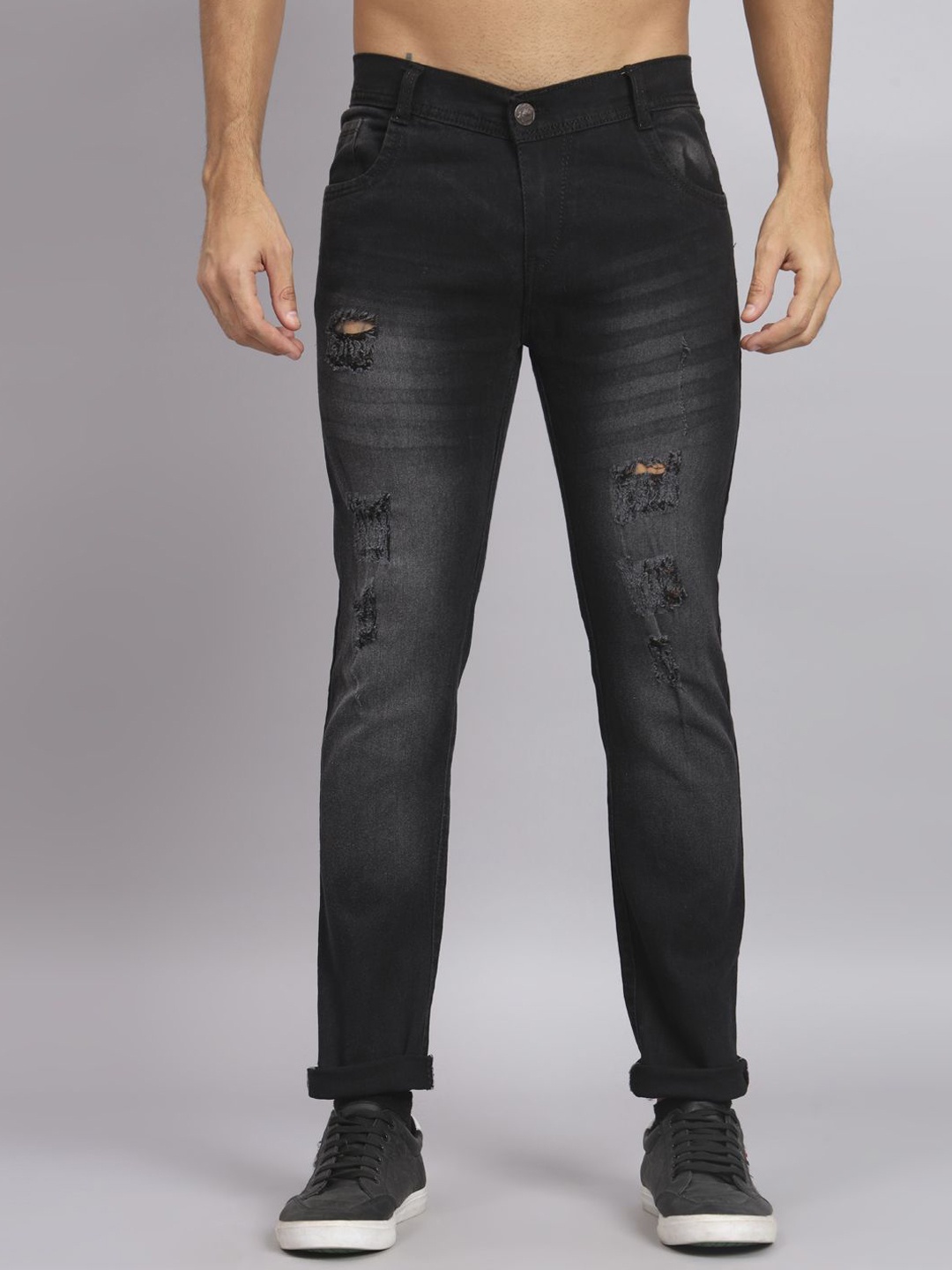 

COMFITS Men Classic Mildly Distressed Light Fade Stretchable Jeans, Grey