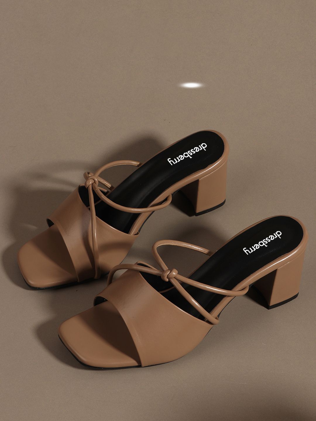 

DressBerry Party Block Sandals with Buckles, Beige