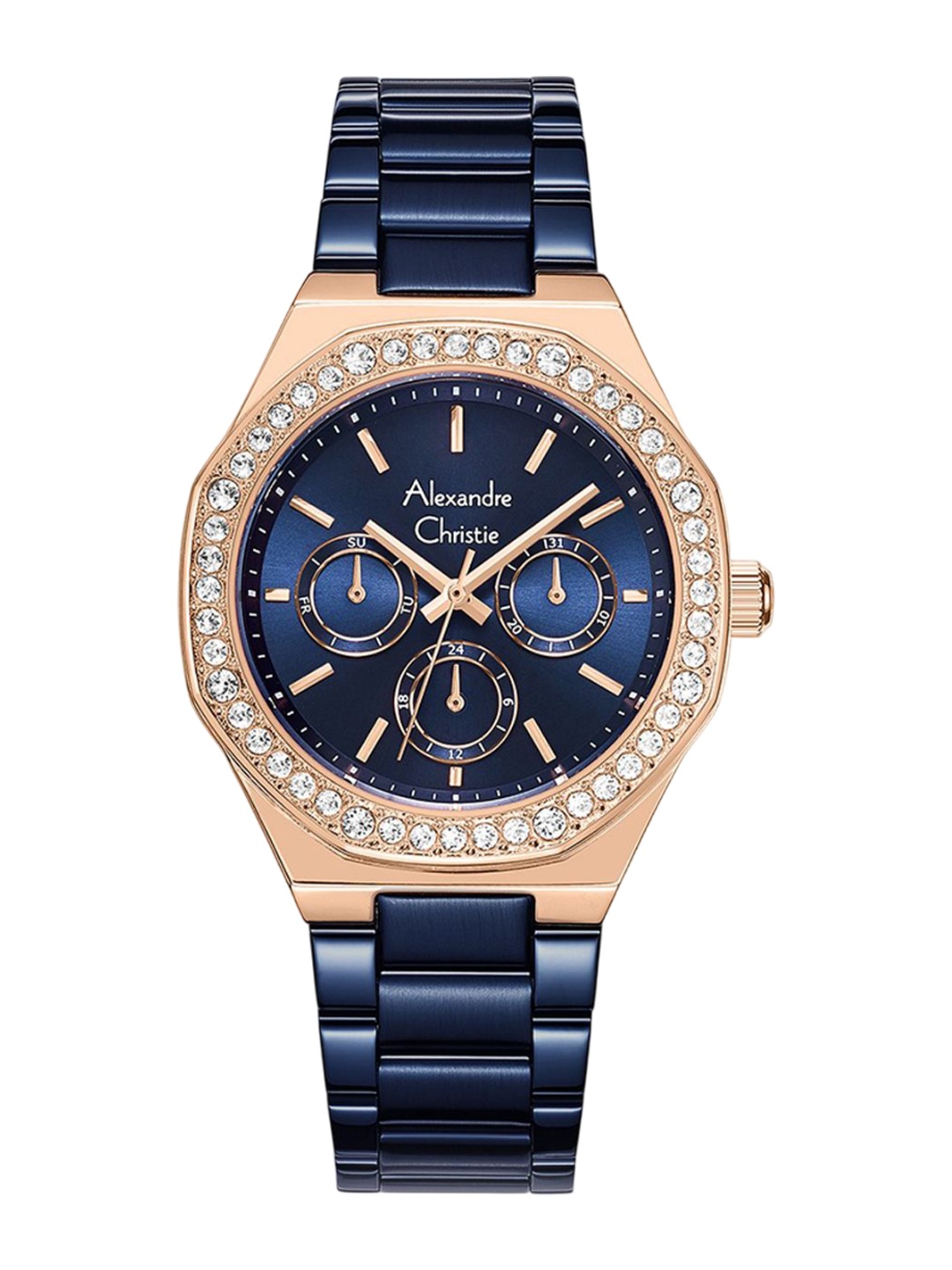 

Alexandre Christie Women Embellished Dial & Stainless Steel Bracelet Style Straps Analogue Watch, Blue