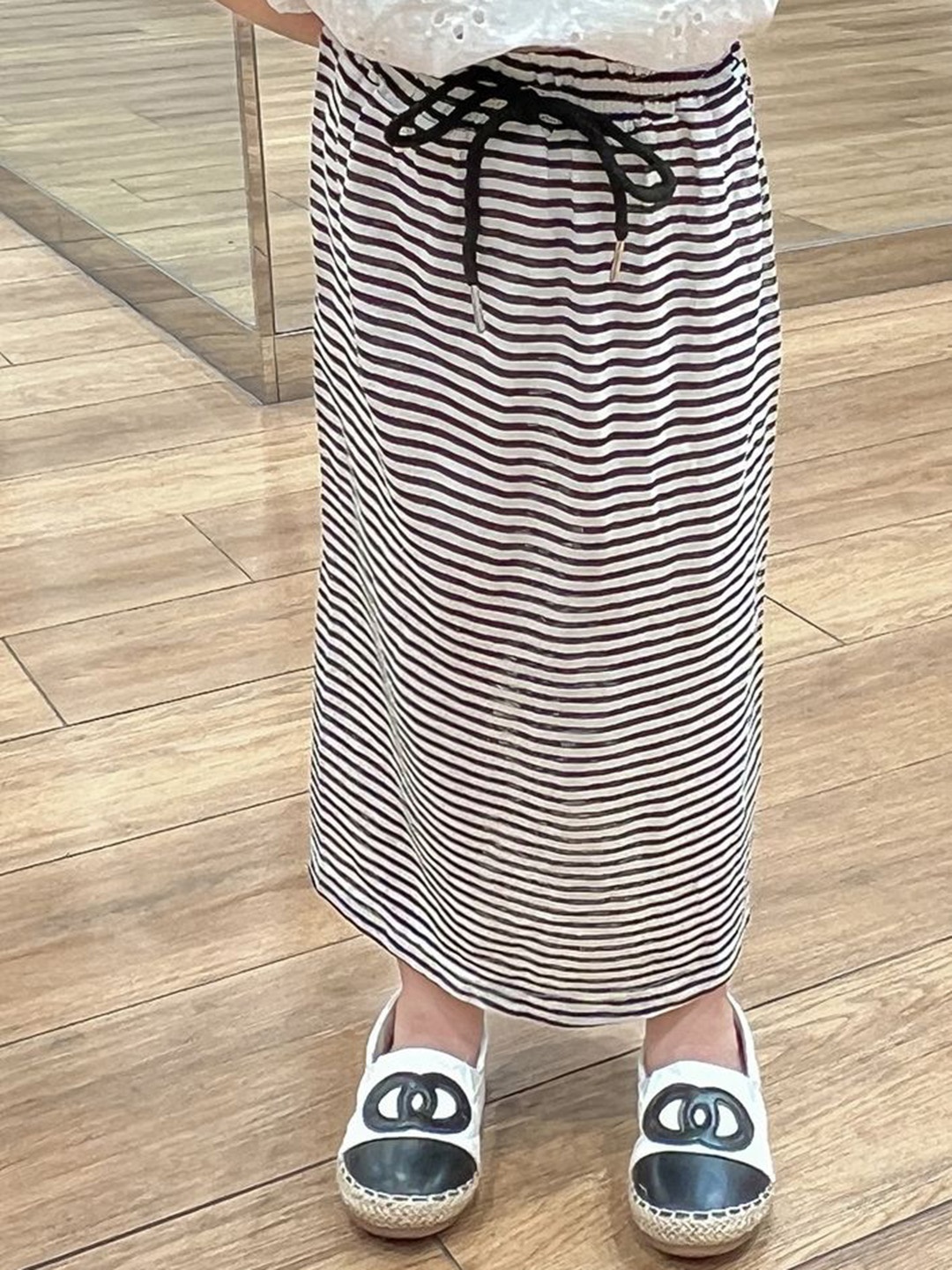 

LULU & SKY Stripe Pattern Back Slit Midi Skirt, Brown