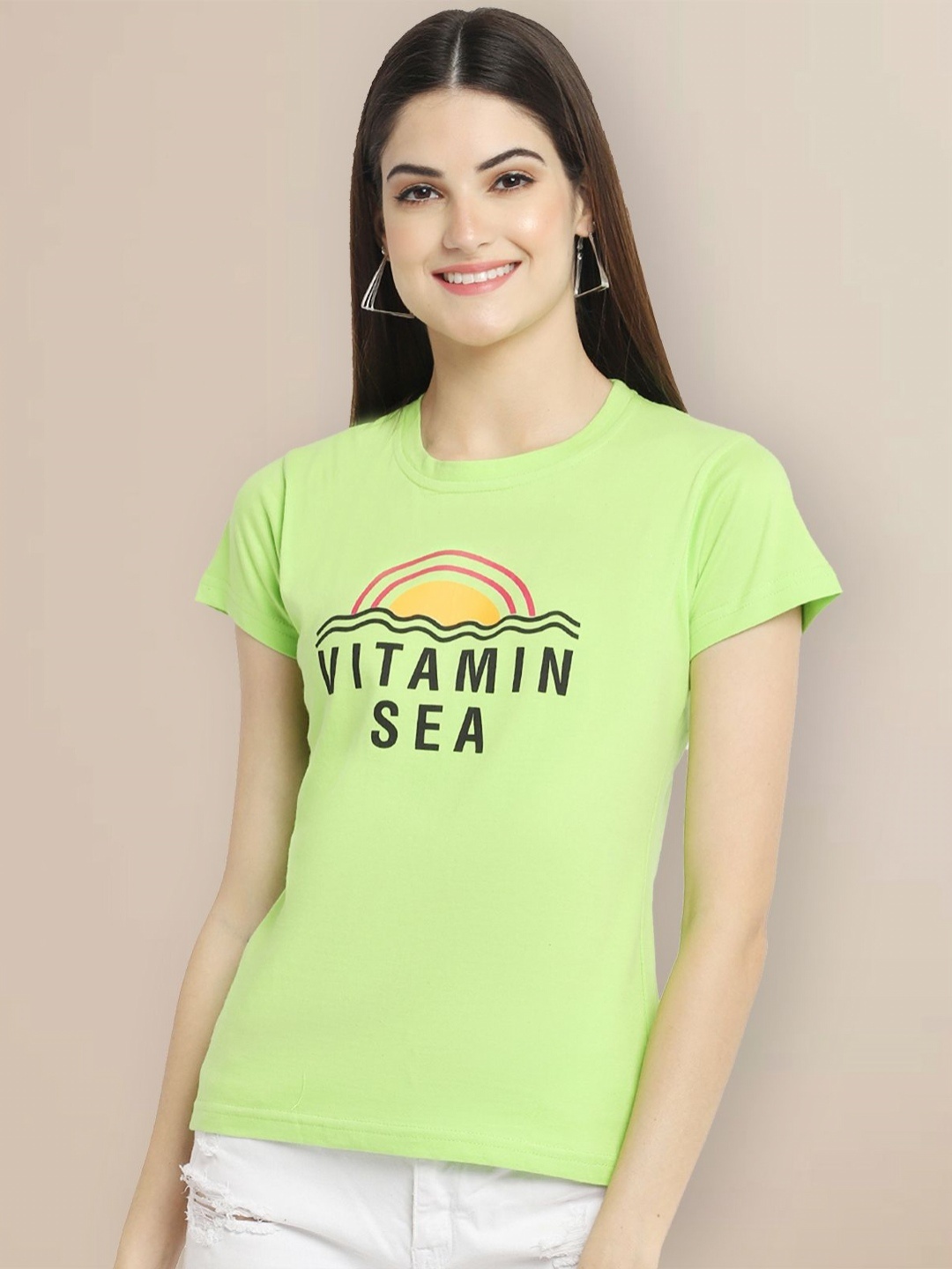 

GLOBAL NOMAD Women Typography Printed T-shirt, Green