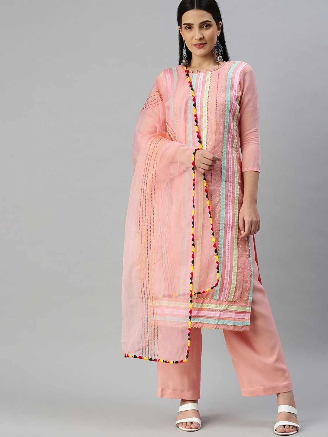 

SHADOW & SAINING Embroidered Semi-Stitched Dress Material, Pink
