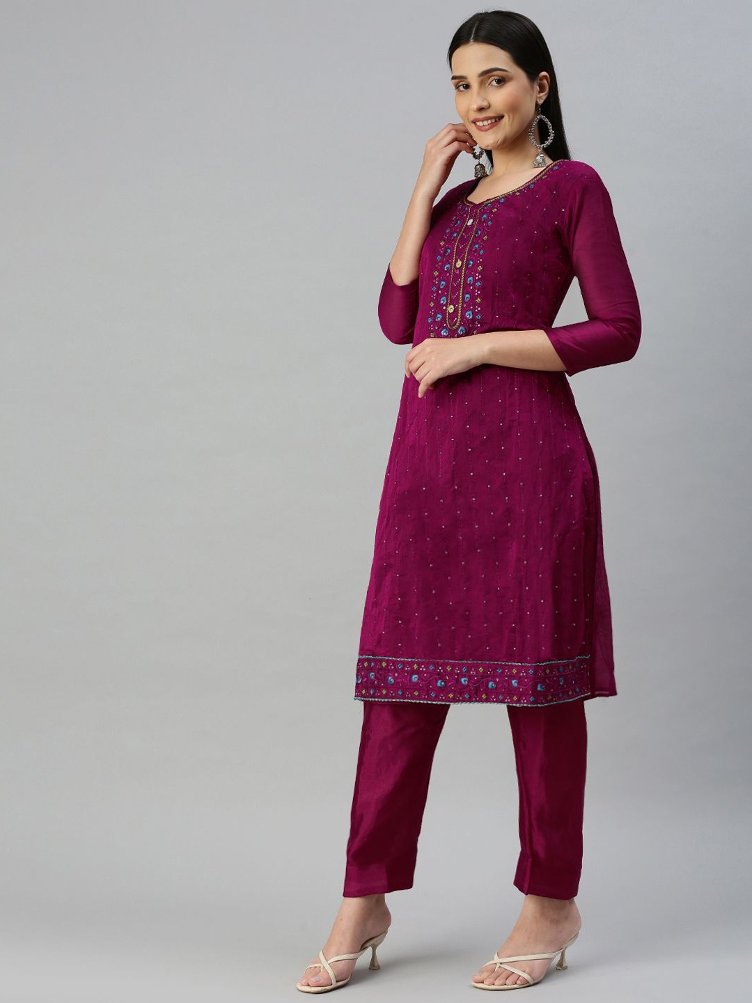 

SHADOW & SAINING Embroidered Semi-Stitched Dress Material, Pink