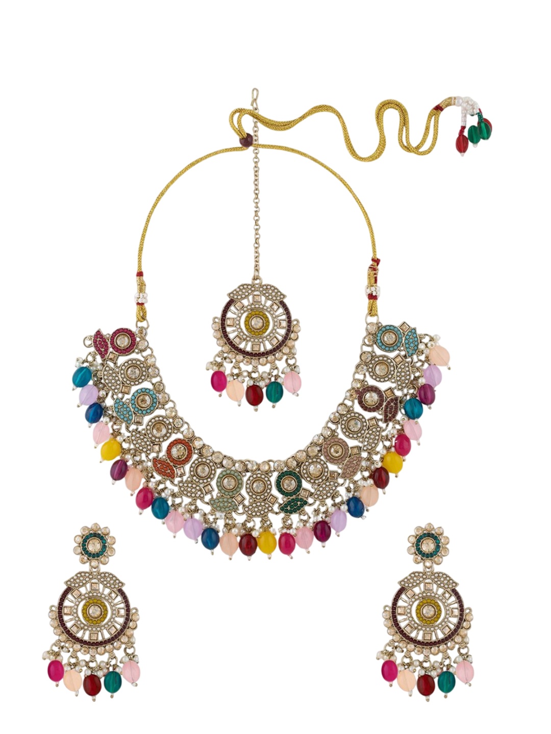 

Zaveri Pearls Gold-Plated Stone Studded & Beaded Jewellery Set