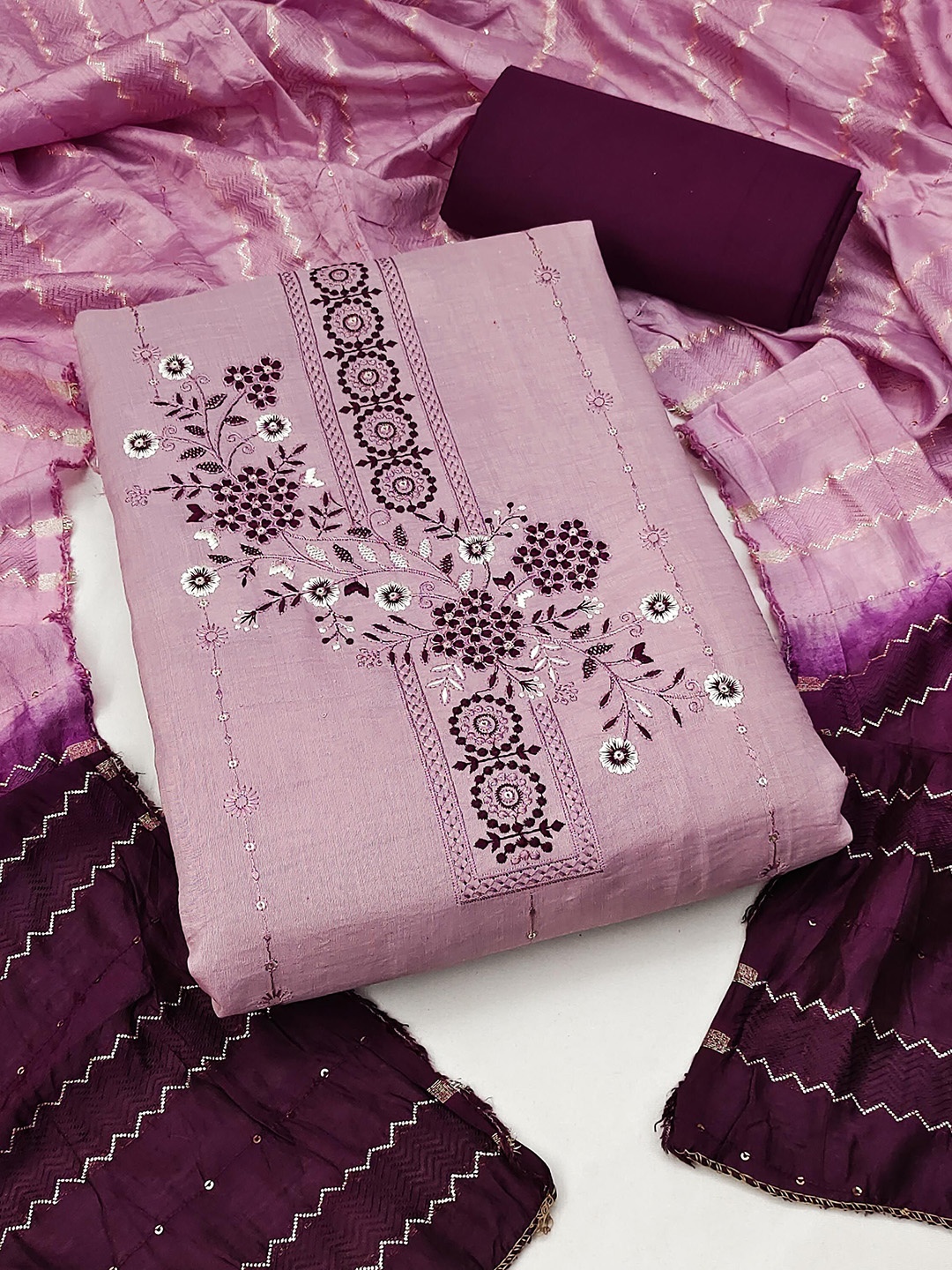 

SHADOW & SAINING Embroidered Unstitched Dress Material, Lavender