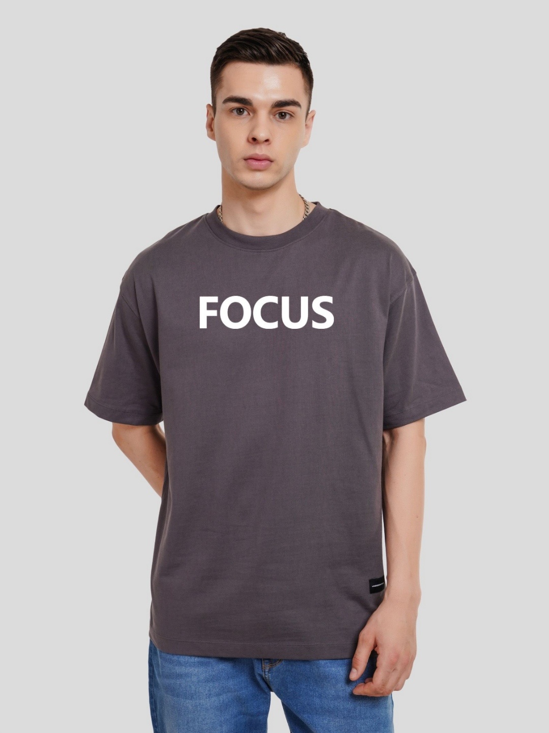 

Underrated Club Men Printed Extended Sleeves Bio Finish Raw Edge T-shirt, Grey