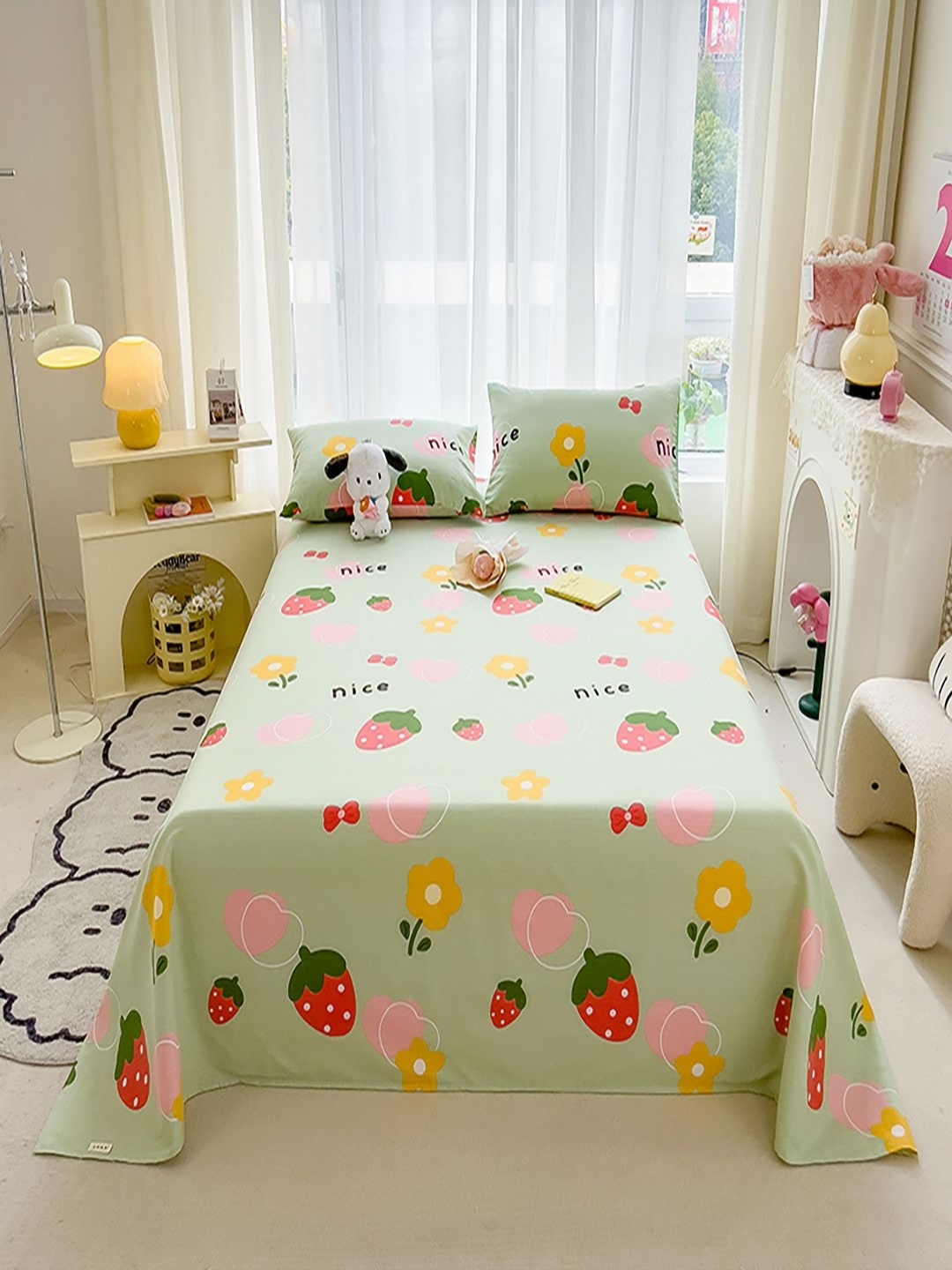 

JC HOME Green & Red 140 TC Single Bedsheet with 1 Pillow Covers