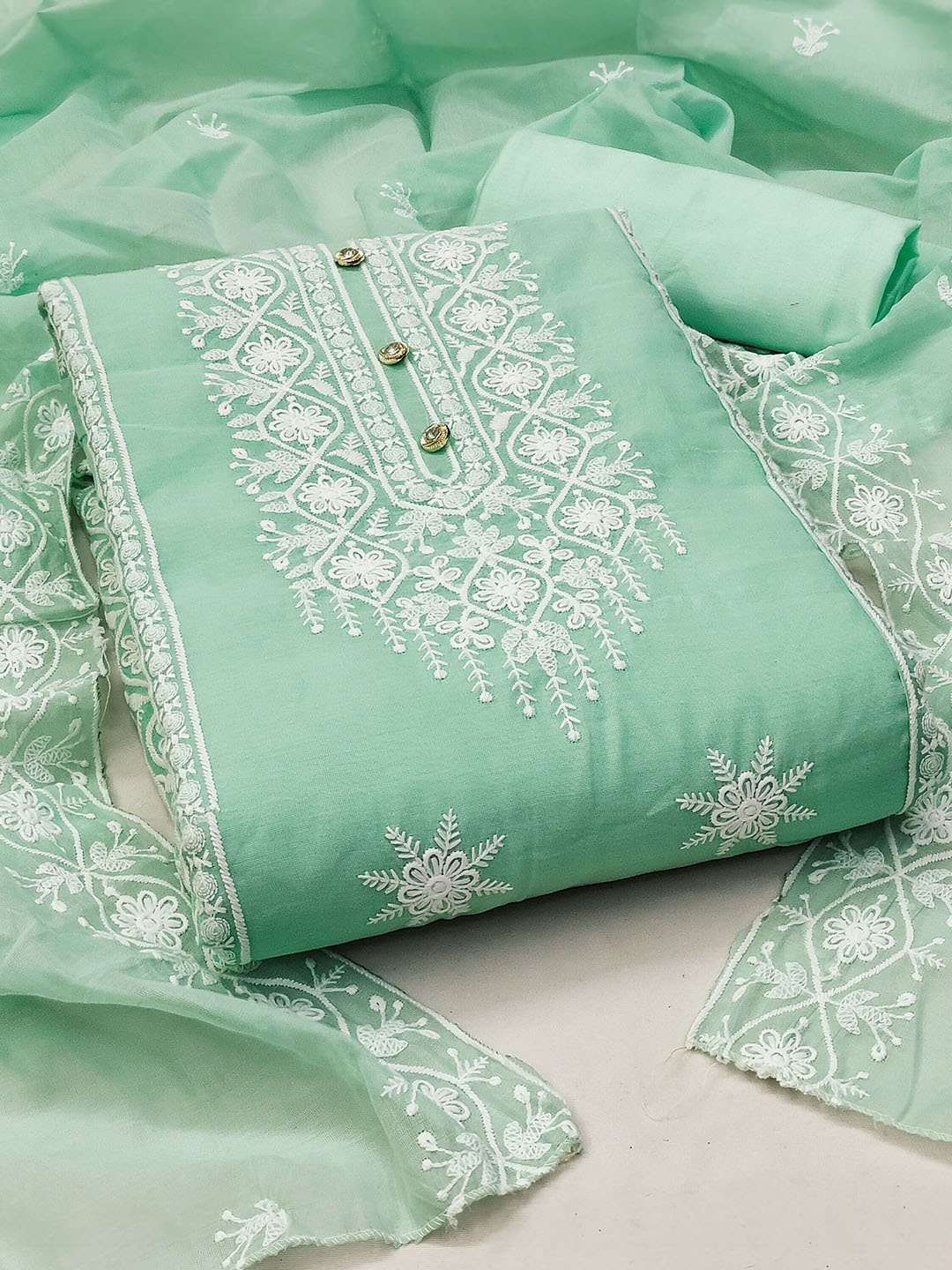 

SHADOW & SAINING Embroidered Unstitched Dress Material, Sea green