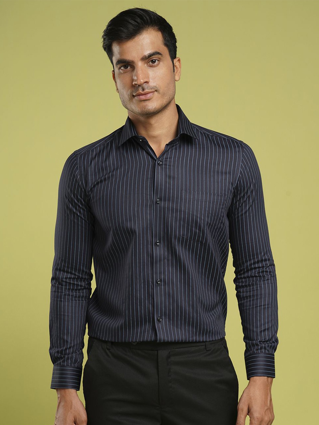 

John Philips Men Slim Fit Opaque Striped Formal Shirt, Blue