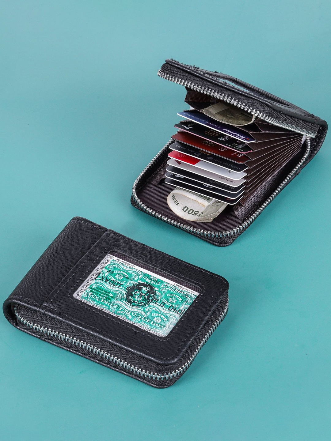 

WATCHSTAR Men Zip Detail Leather Card Holder, Black