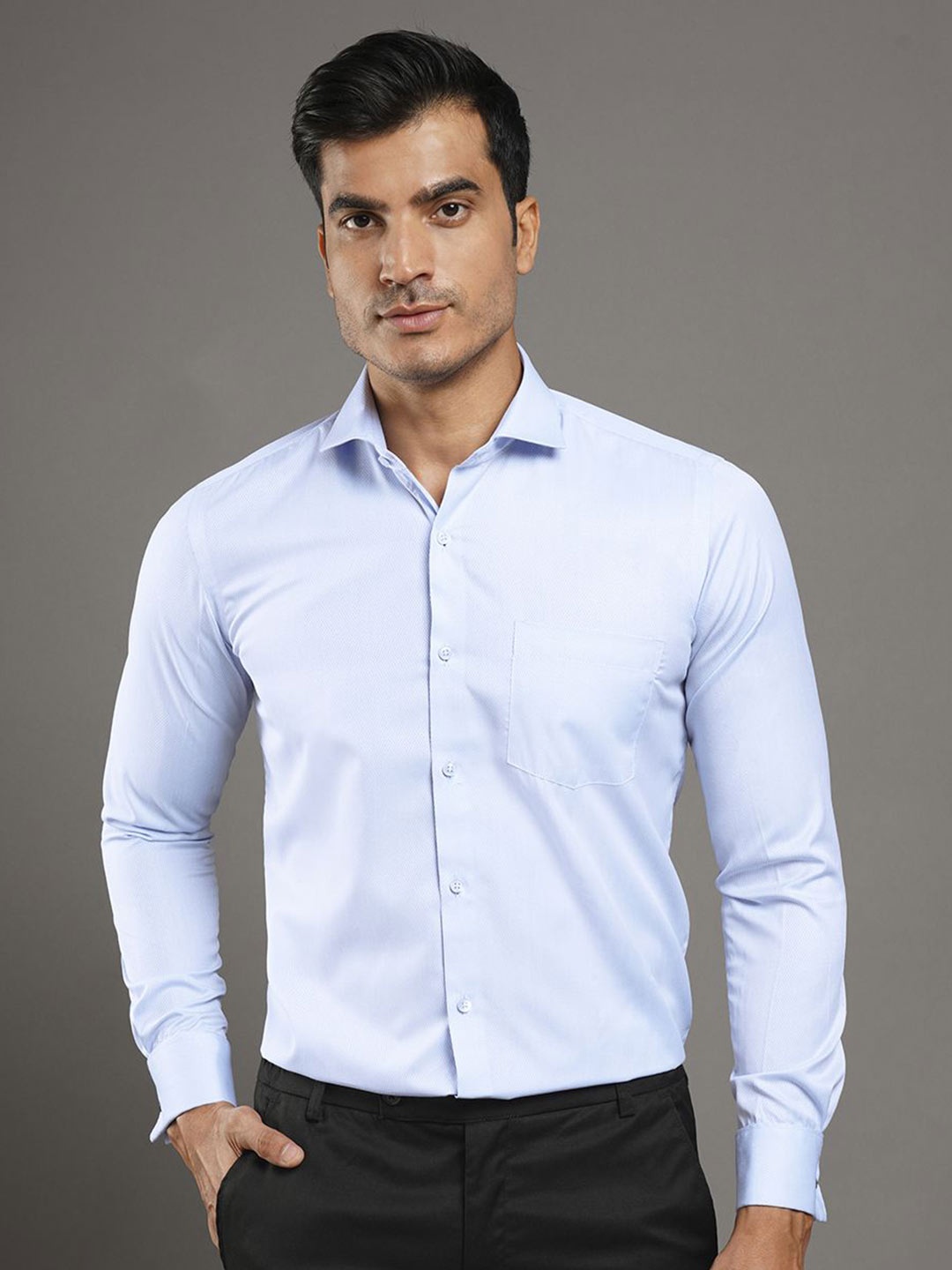 

John Philips Men Slim Fit Opaque Formal Shirt, Blue