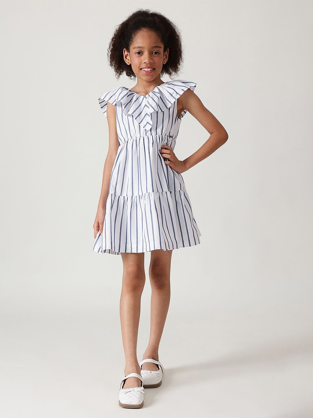 

One Friday Striped Flutter Sleeve A-Line Dress, Multi