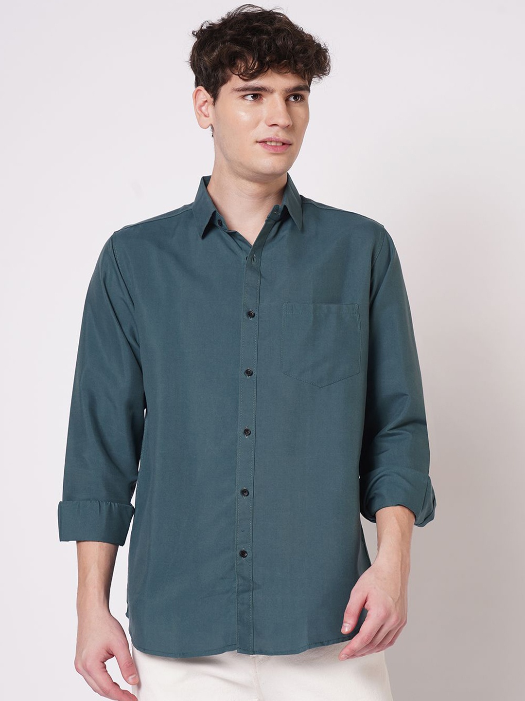 

TRYBUY.IN Men Modern Opaque Party Shirt, Teal