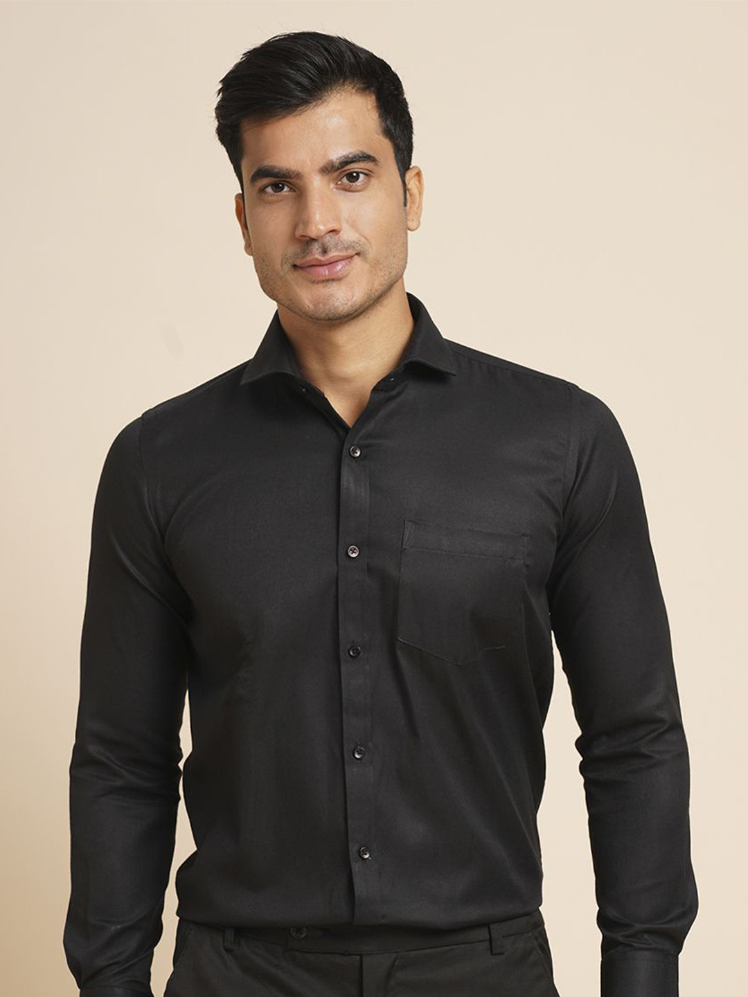 

John Philips Men Slim Fit Opaque Formal Shirt, Black