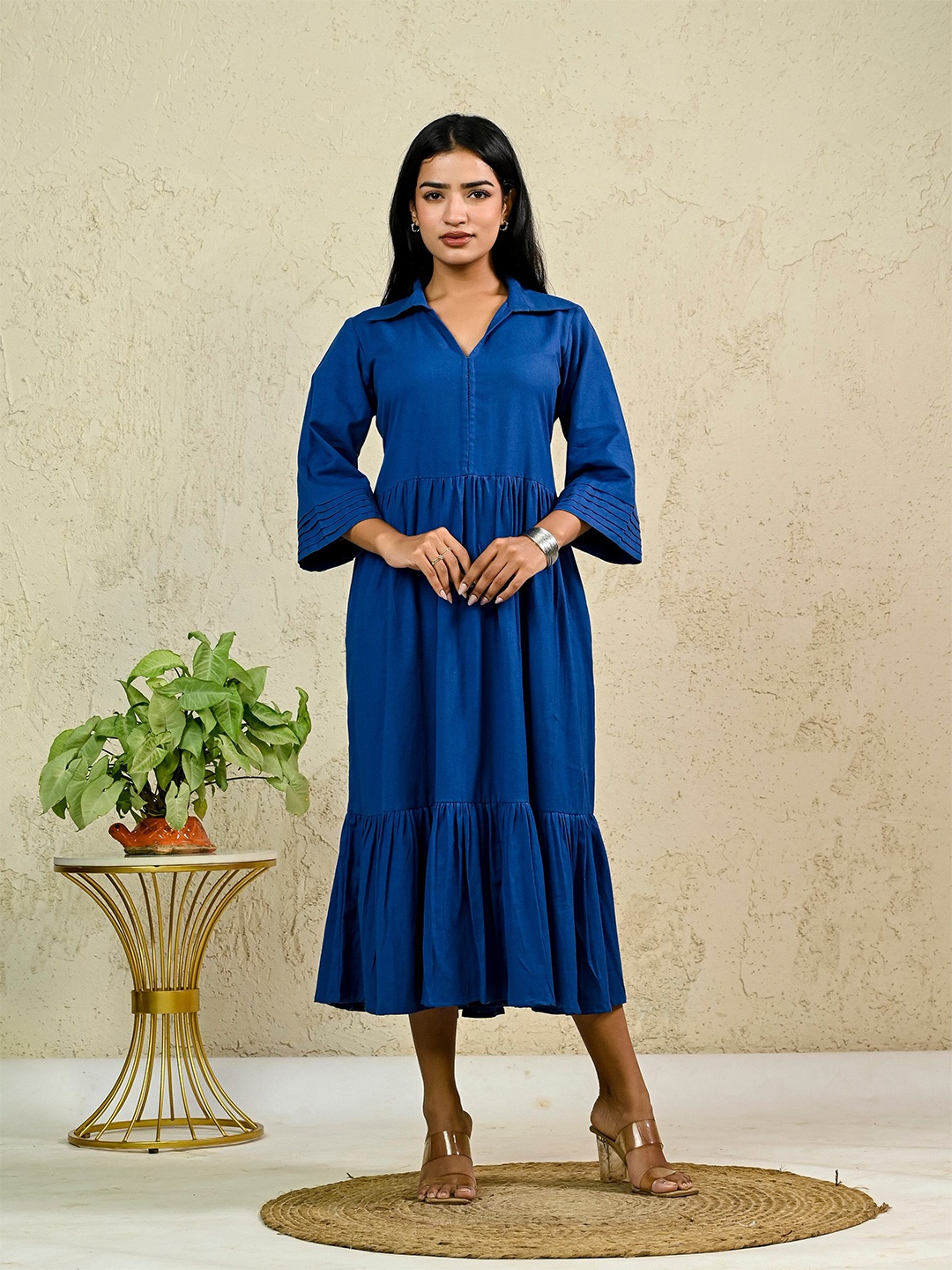 

INAAYA JAIPUR Flared Sleeve Fit & Flare Maxi Dress, Blue