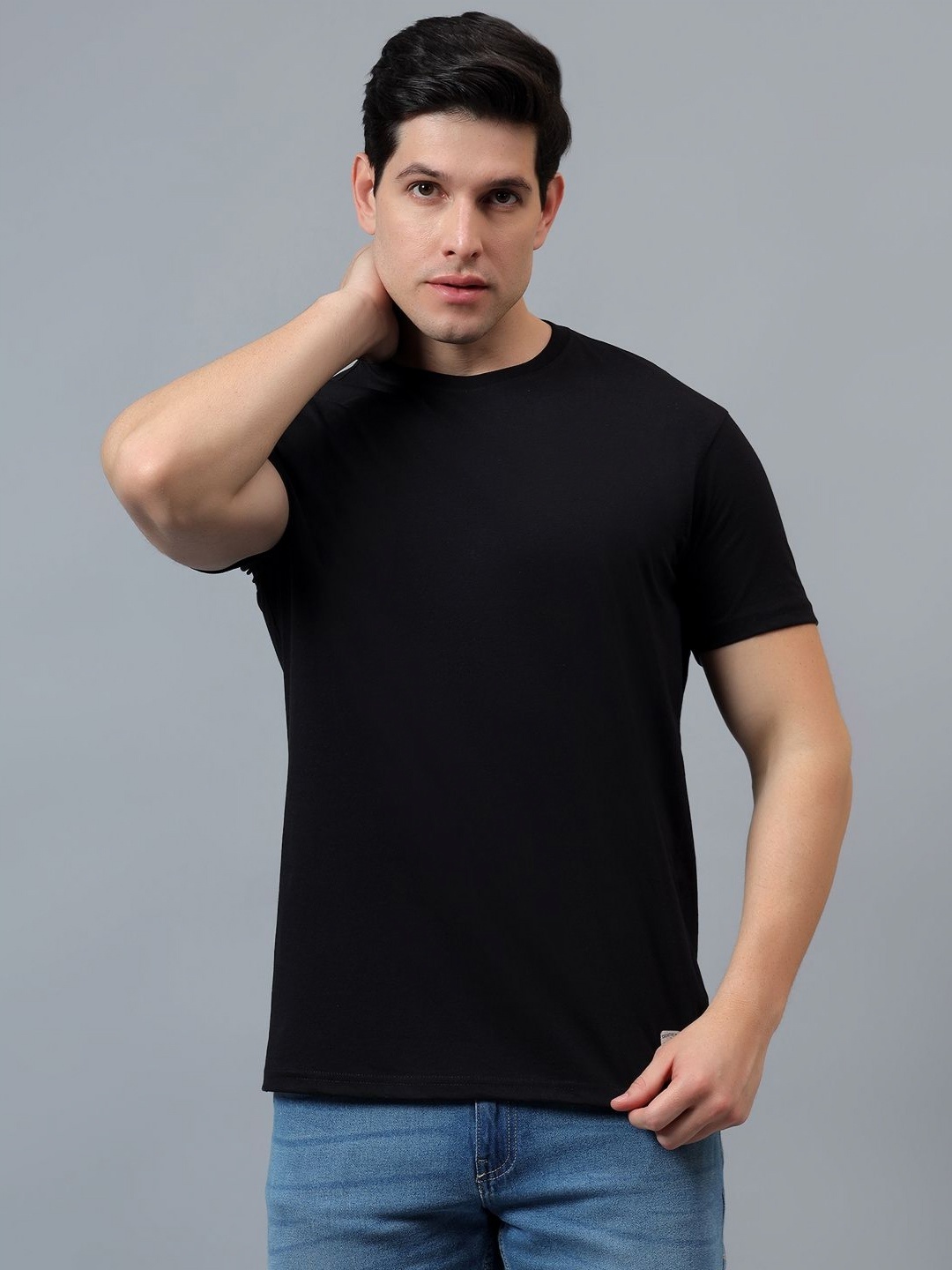 

Cantabil Men Monochrome Raw Edge T-shirt, Black