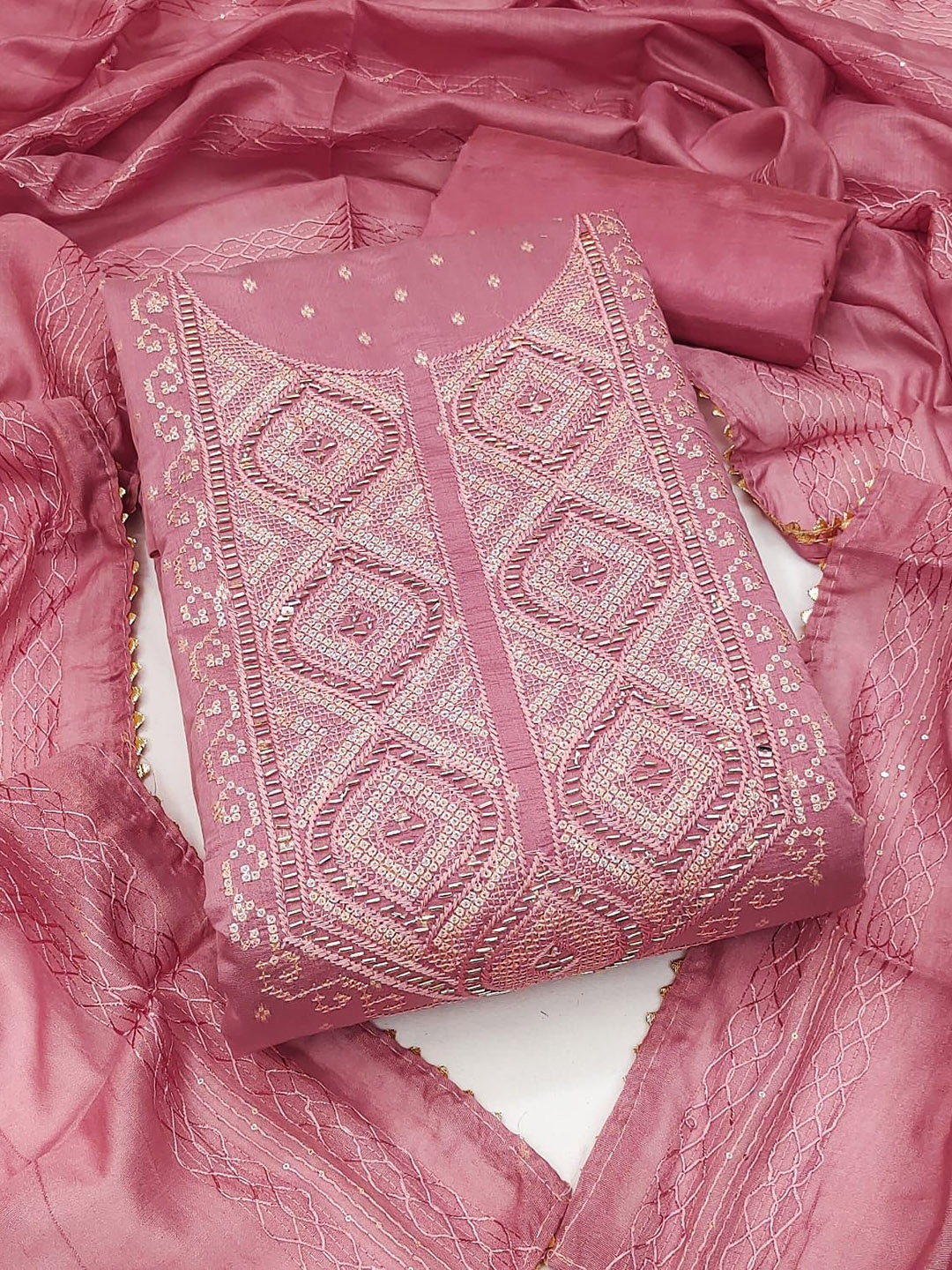 

BlissFlair Unstitched Dress Material, Pink