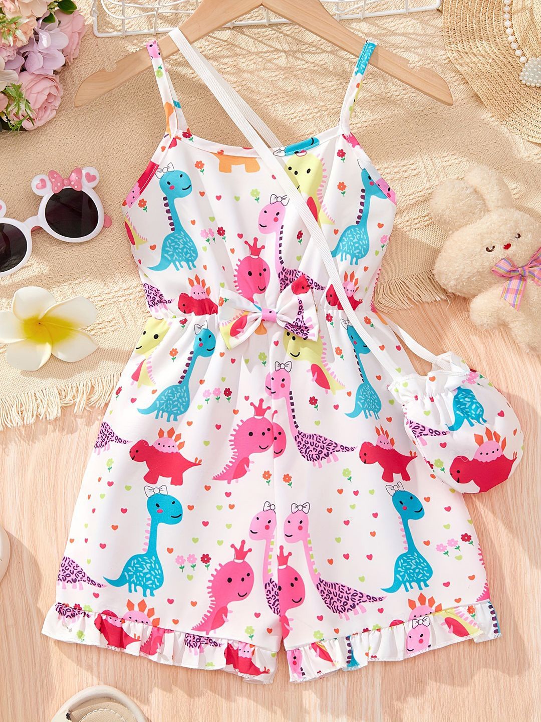 

YK Girls Printed Basic Jumpsuit, White