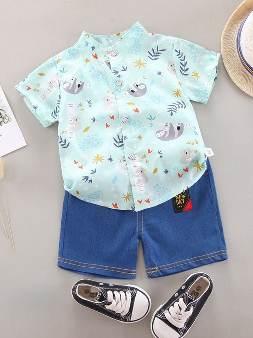 

LULU & SKY Boys Printed Shirt with Shorts, Green