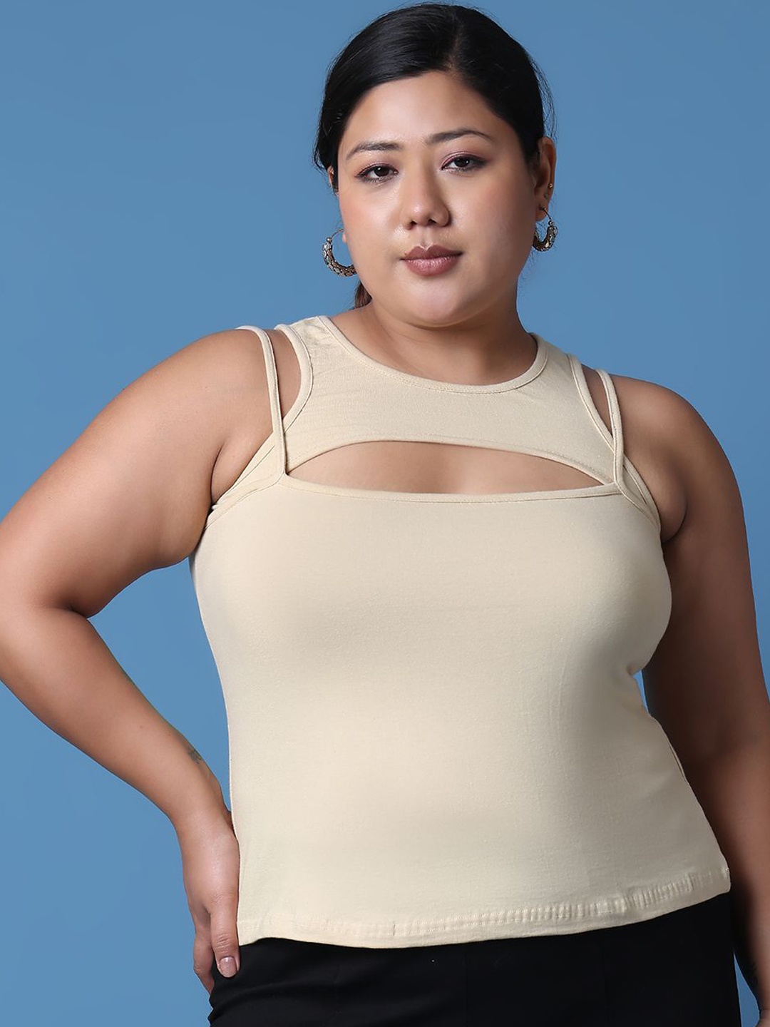 

theRebelinme Cutout Cotton Tank Top, Beige