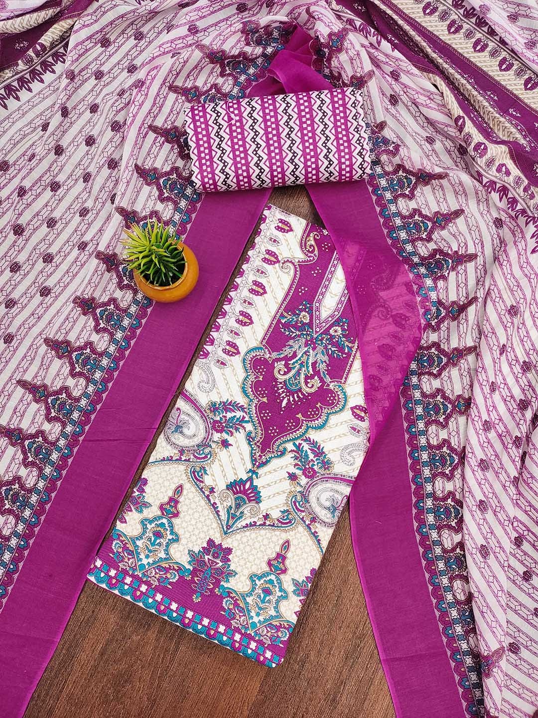 

SHADOW & SAINING Printed Pure Cotton Unstitched Dress Material, Magenta