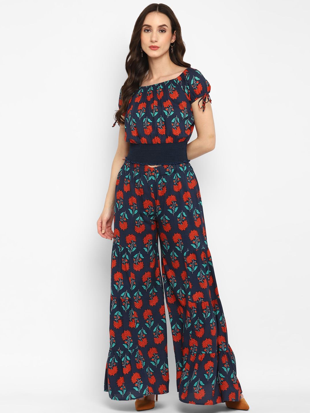 

Taurus Printed Square Neck Top With Trousers Co-Ords, Blue