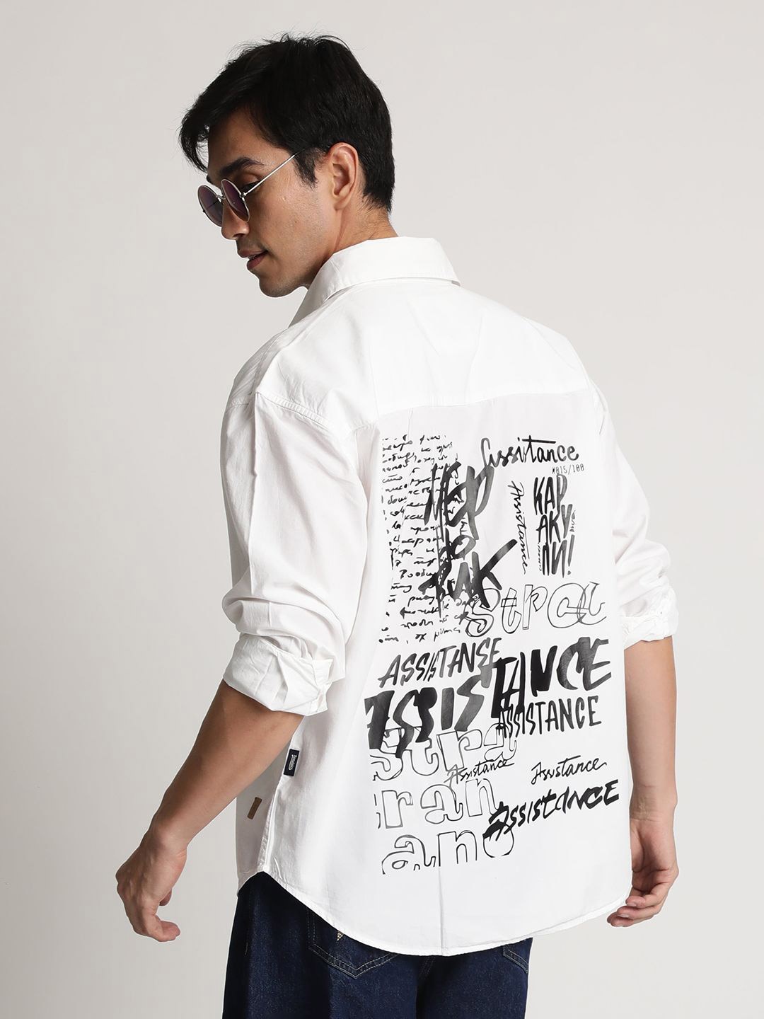 

The Roadster Lifestyle Co Graphic Printed Cotton Oversized Shirt, White