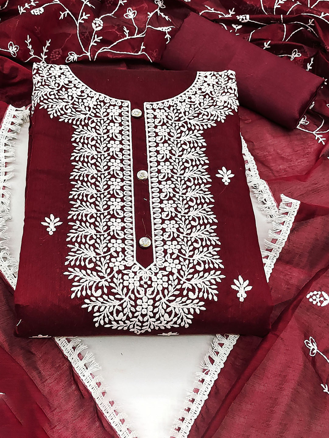 

SHADOW & SAINING Embroidered Unstitched Dress Material, Maroon