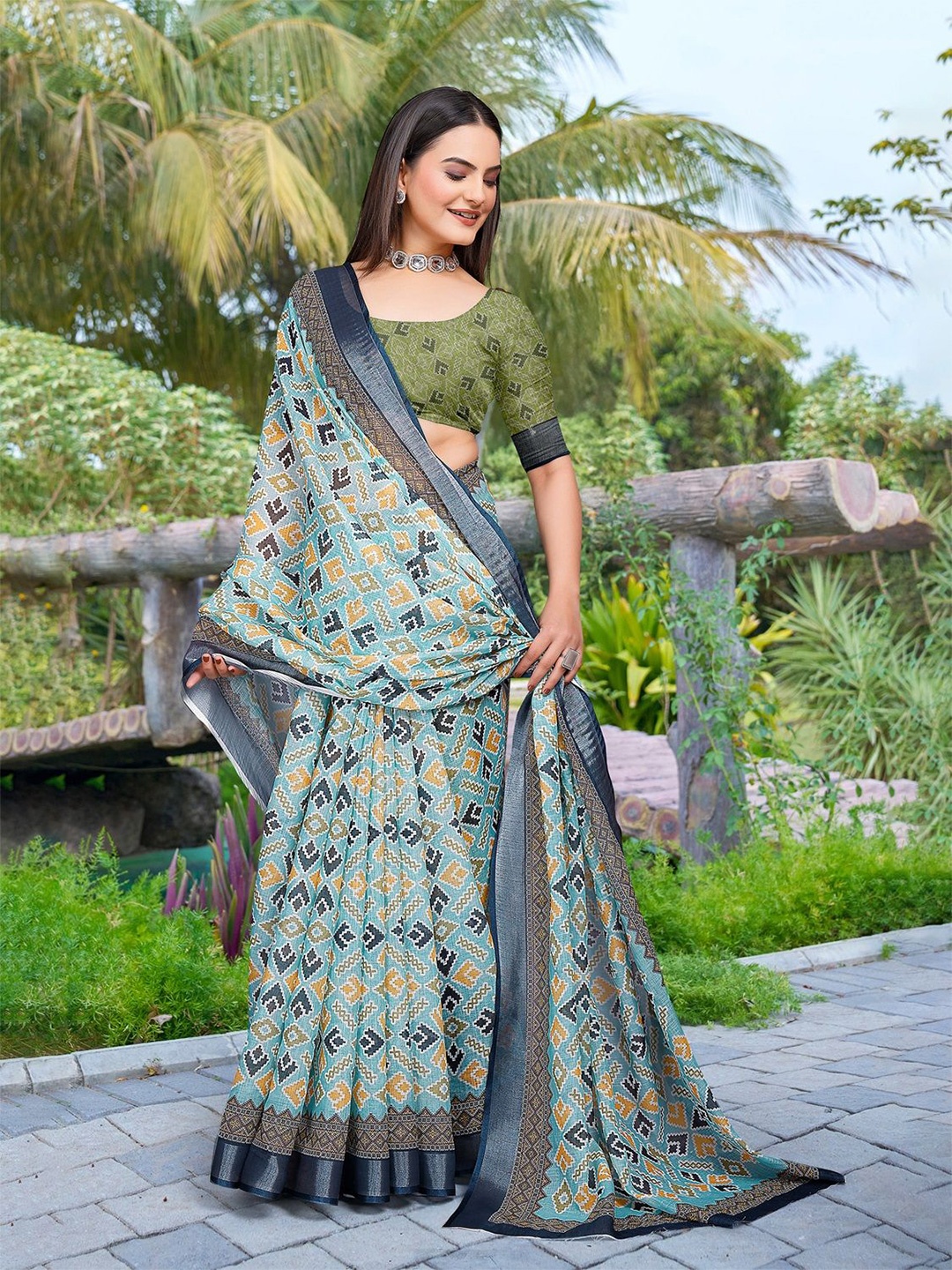 

Anouk Linen Blend Saree, Sea green