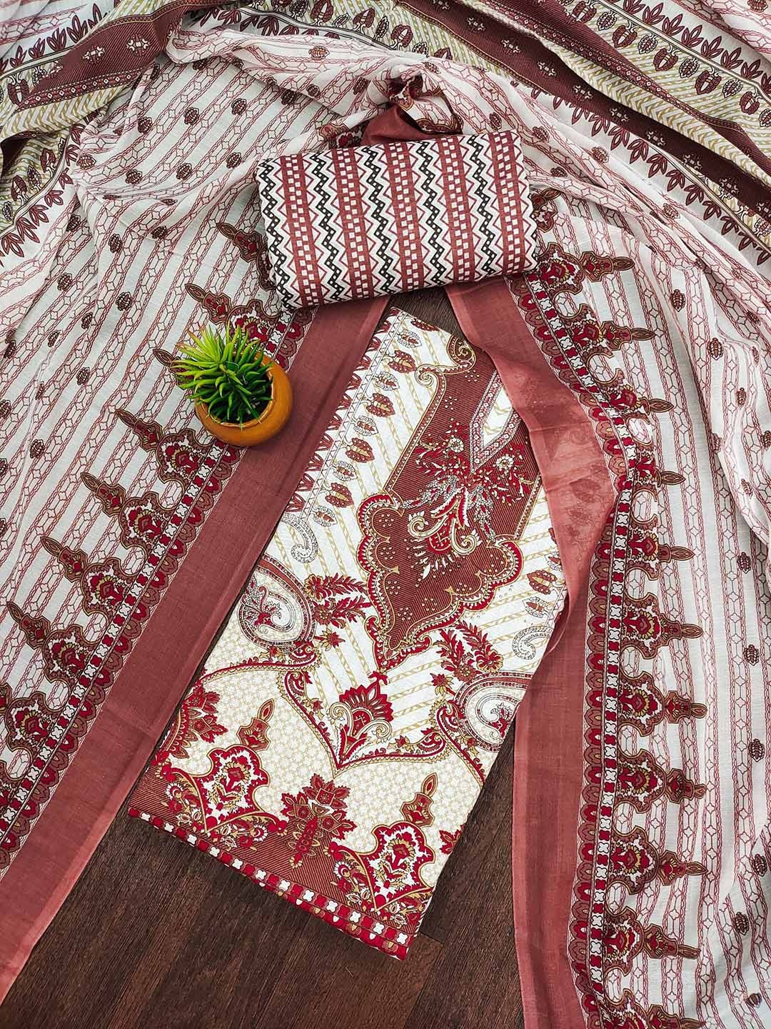 

SHADOW & SAINING Printed Pure Cotton Unstitched Dress Material, Rust