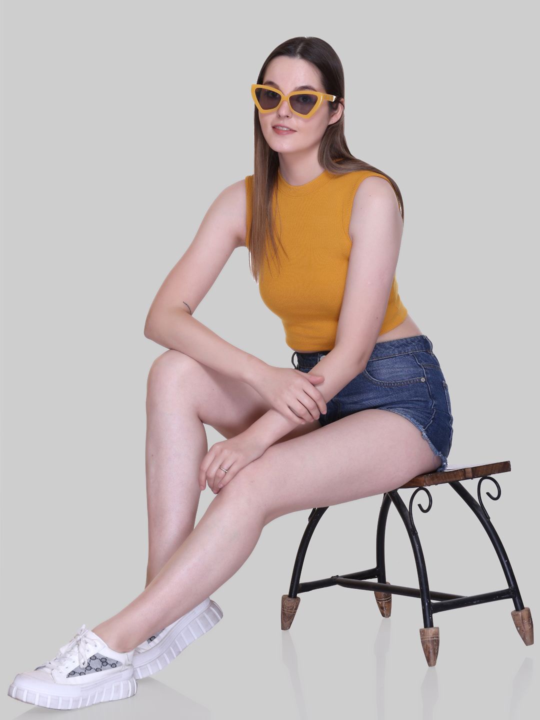 

Colors and Blends Cotton Crop Top, Mustard