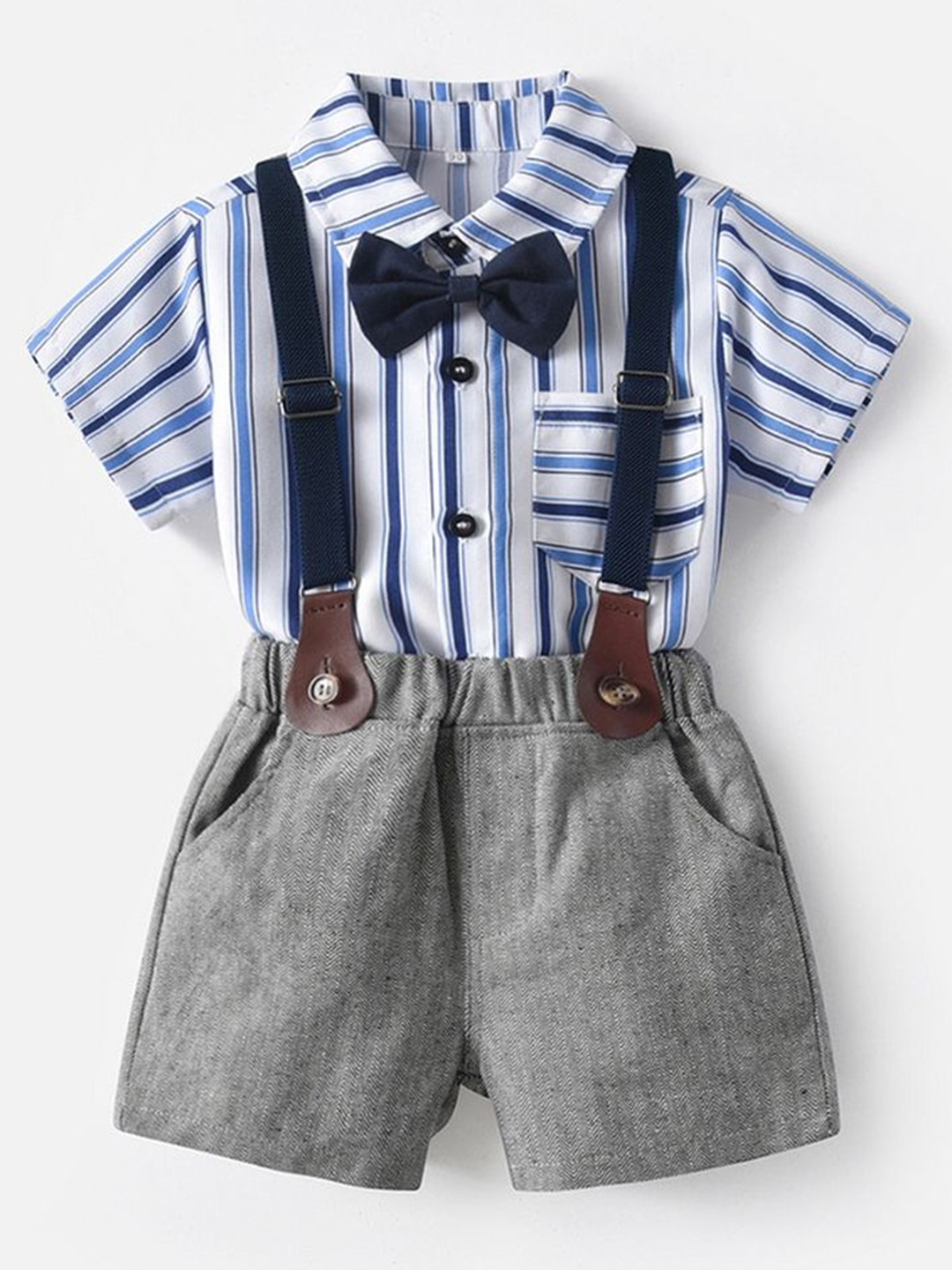 

LULU & SKY Boys Striped Shirt with Shorts, Blue