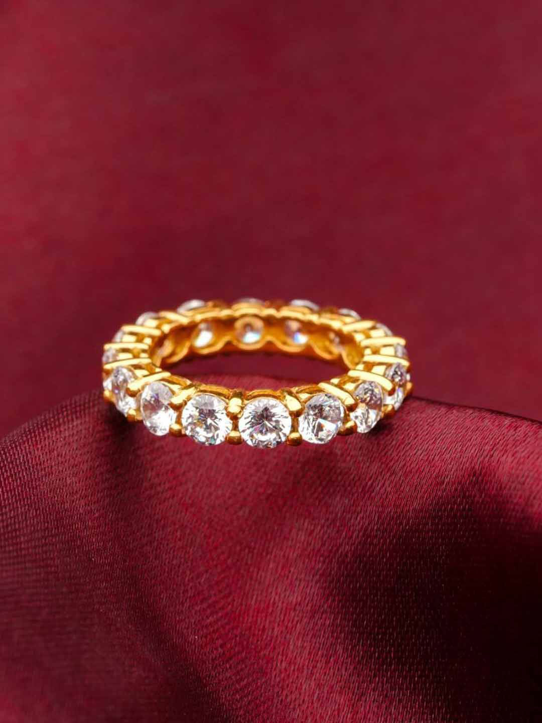 

Soraya Luxe 925 Sterling Silver Gold-Plated CZ Studded Finger Ring